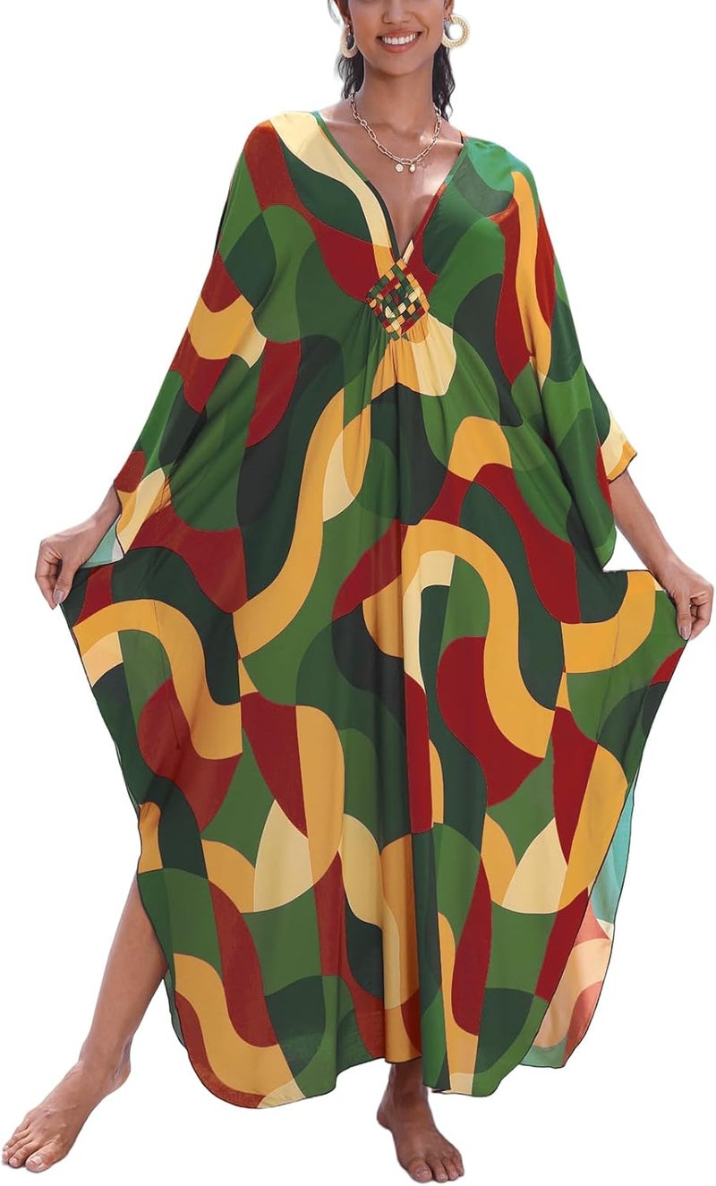 KEYLORTING Women's Plus Size Kaftan Dress – Plus Size Maxi Dress Moo Moos Beach Cover Up,Bathing Suit Cover-Up Loungewear - Image 1